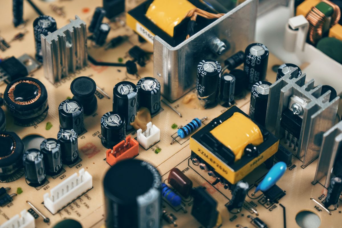 IoT hardware PCB with resistors and integrated circuits